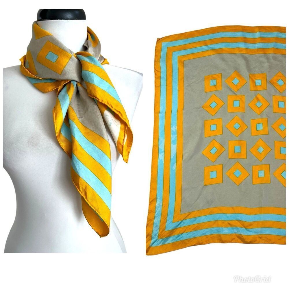 Vintage Silk Square Neck Handbag Scarf Retro Geometric Hand Rolled